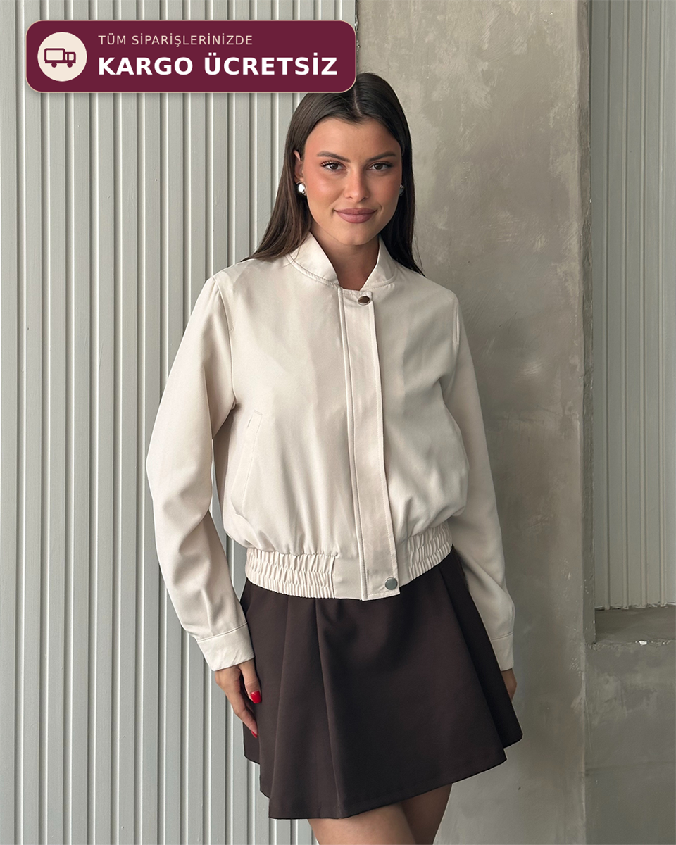 Lastik Detaylı Taş Bomber Ceket