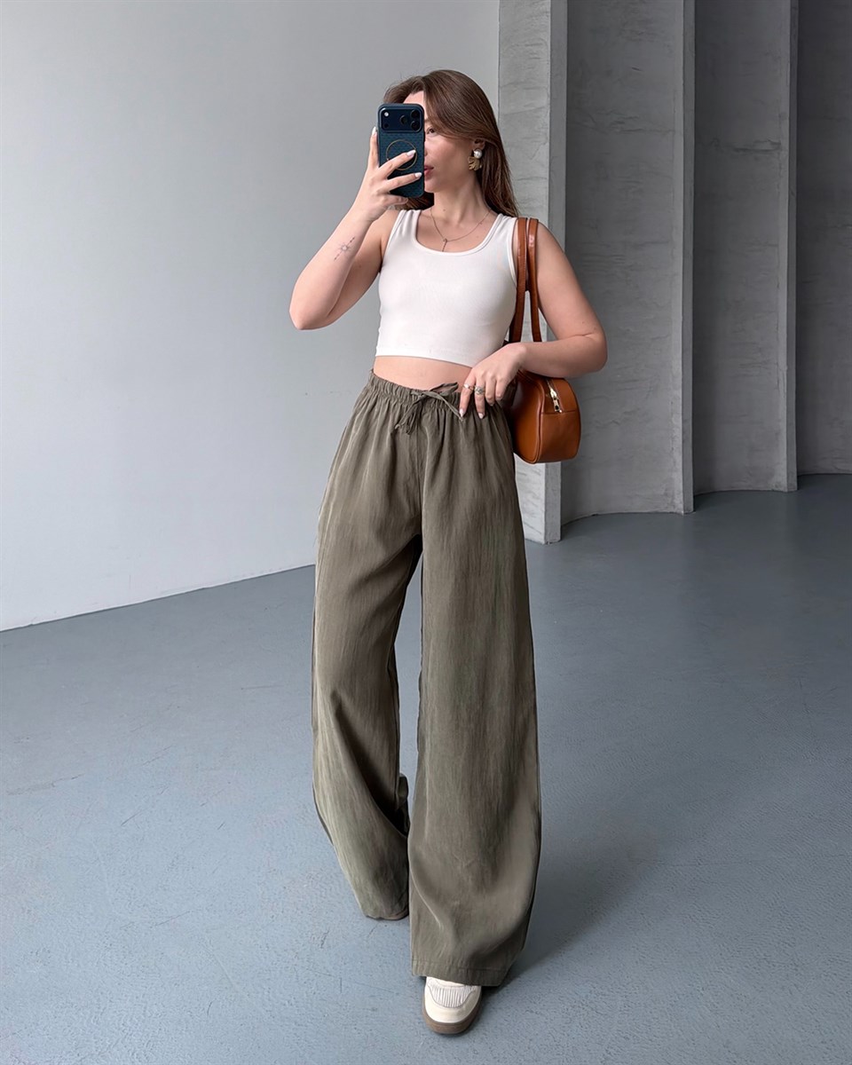 Lastikli Oversize Haki Pantolon
