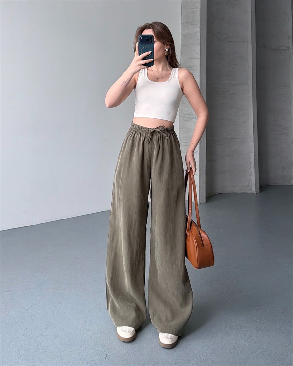 Lastikli Oversize Haki Pantolon