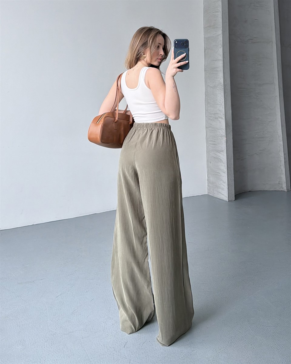 Lastikli Oversize Haki Pantolon