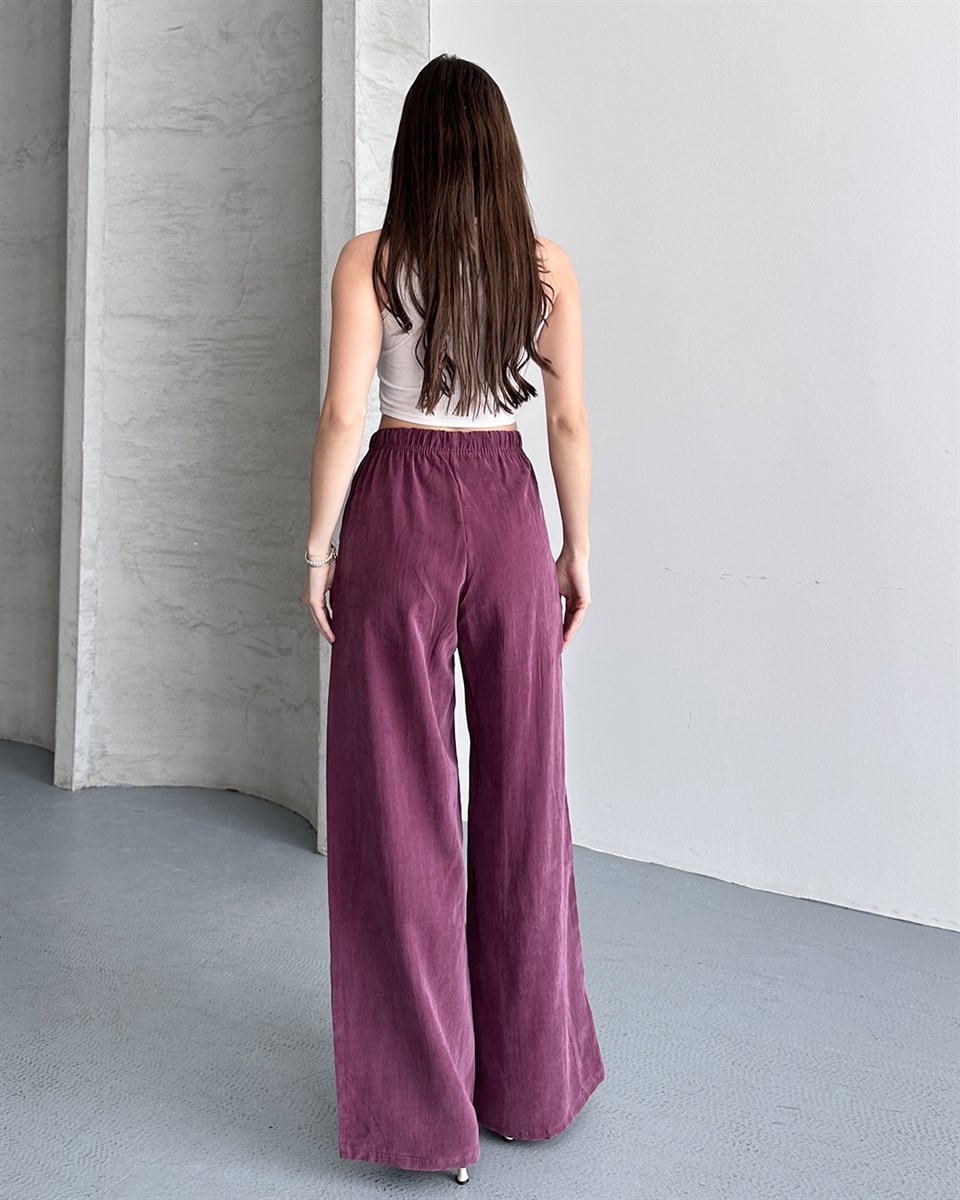 Lastikli Oversize Mürdüm Pantolon