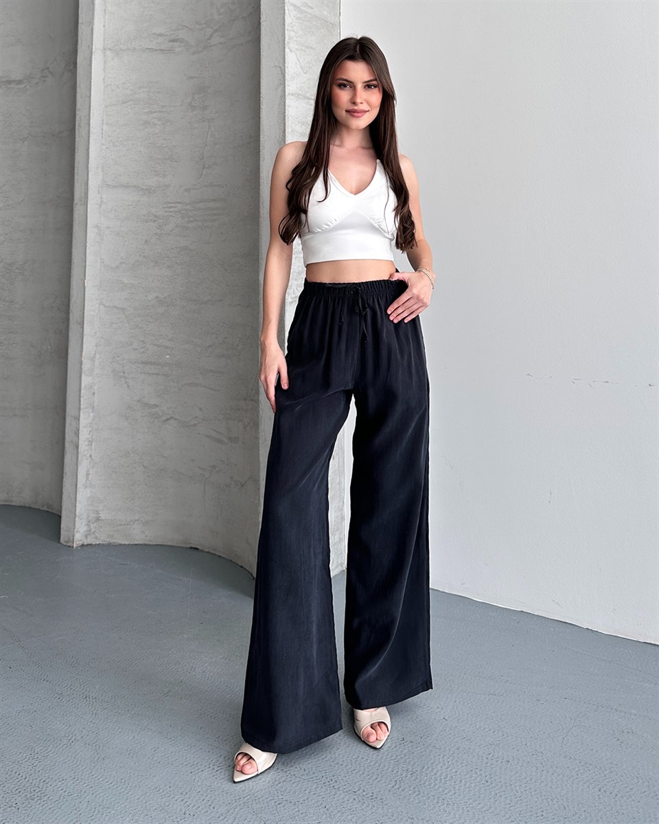 Lastikli Oversize Siyah Pantolon