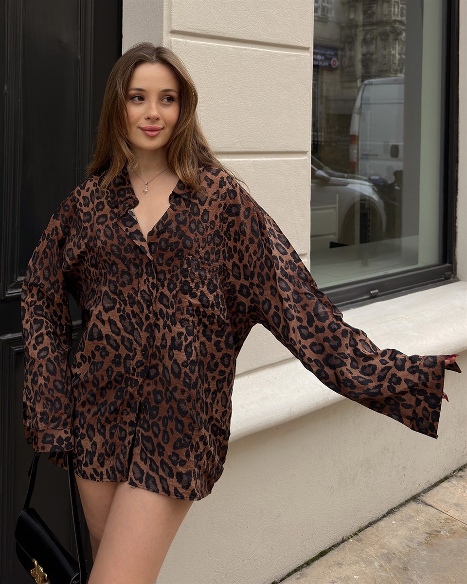 Leopar Desenli Salaş Gömlek