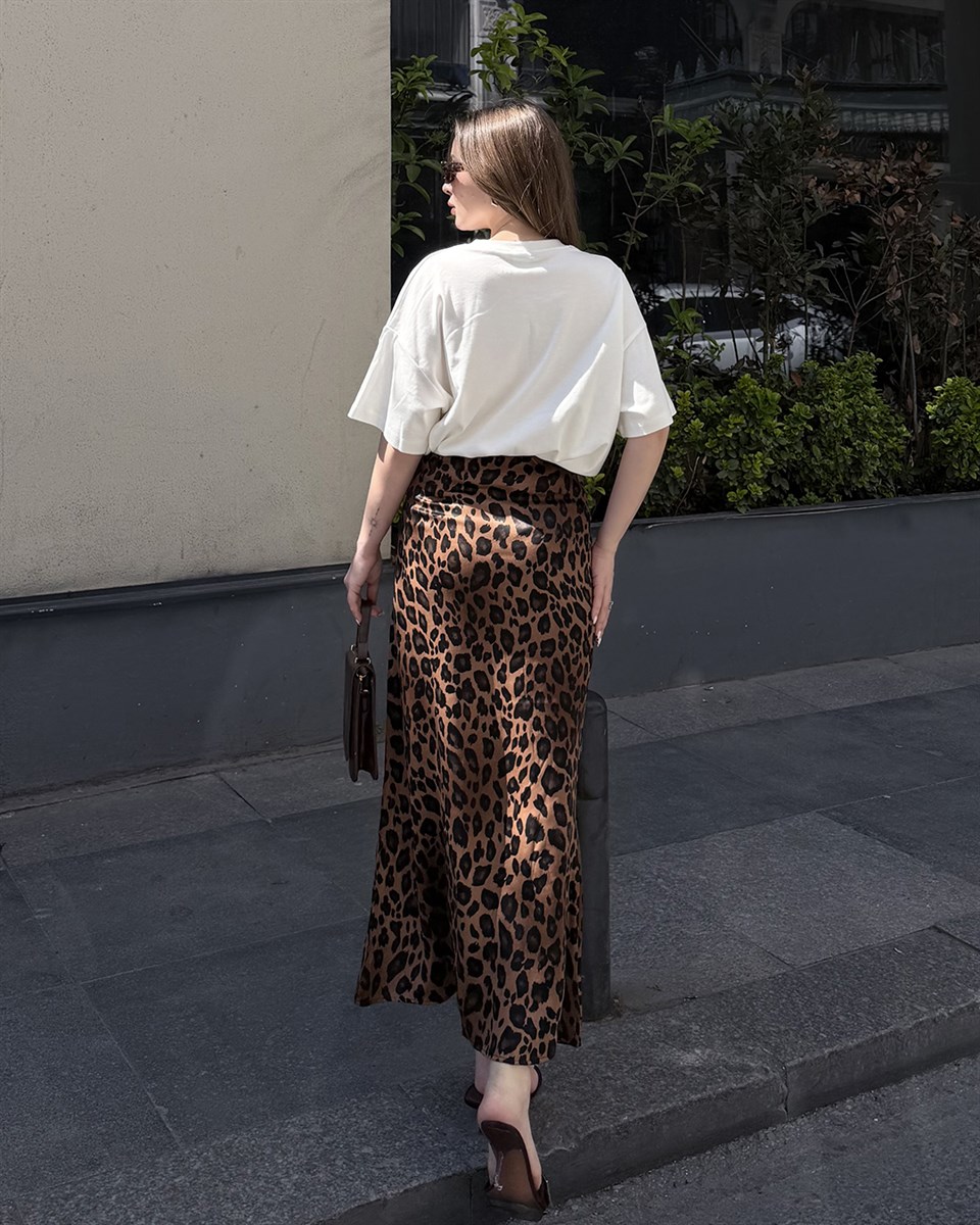 Leopar Desenli Saten Etek