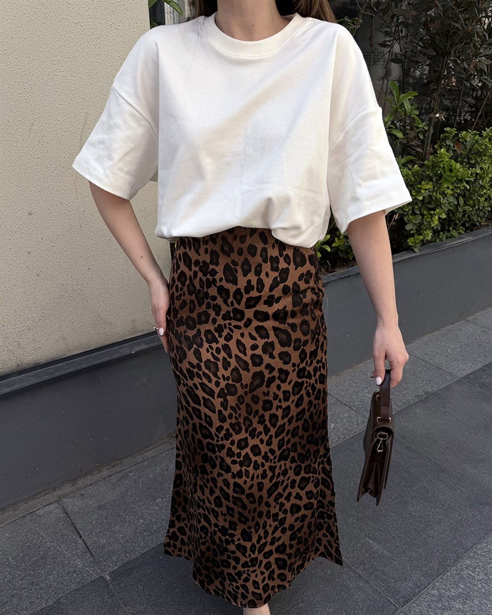 Leopar Desenli Saten Etek