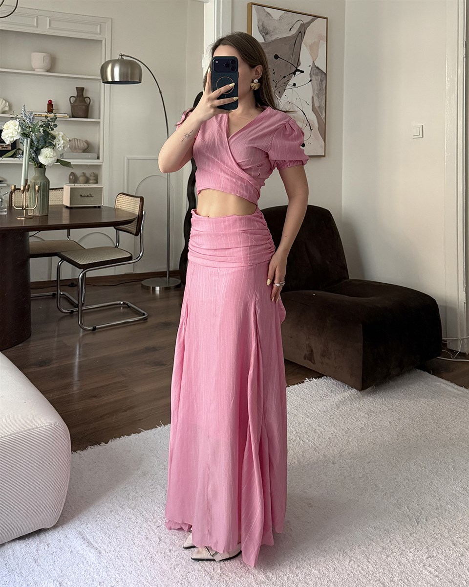 Lidya Pembe Kruvaze Etek Takım