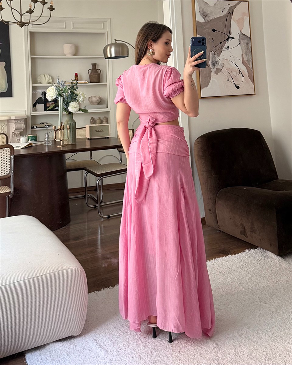 Lidya Pembe Kruvaze Etek Takım