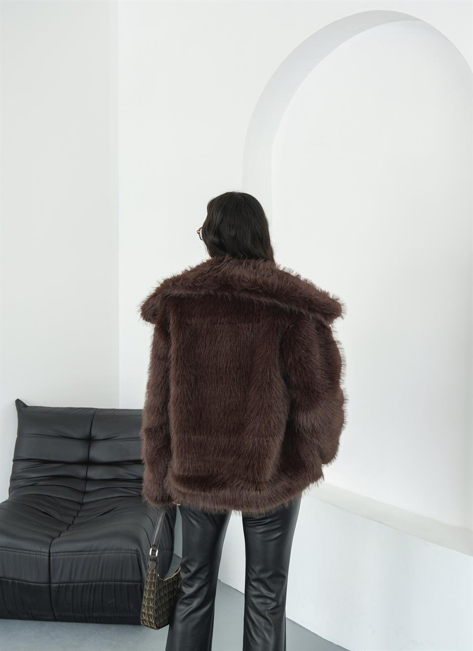 Luna Acı Kahve Oversize Kürk Ceket