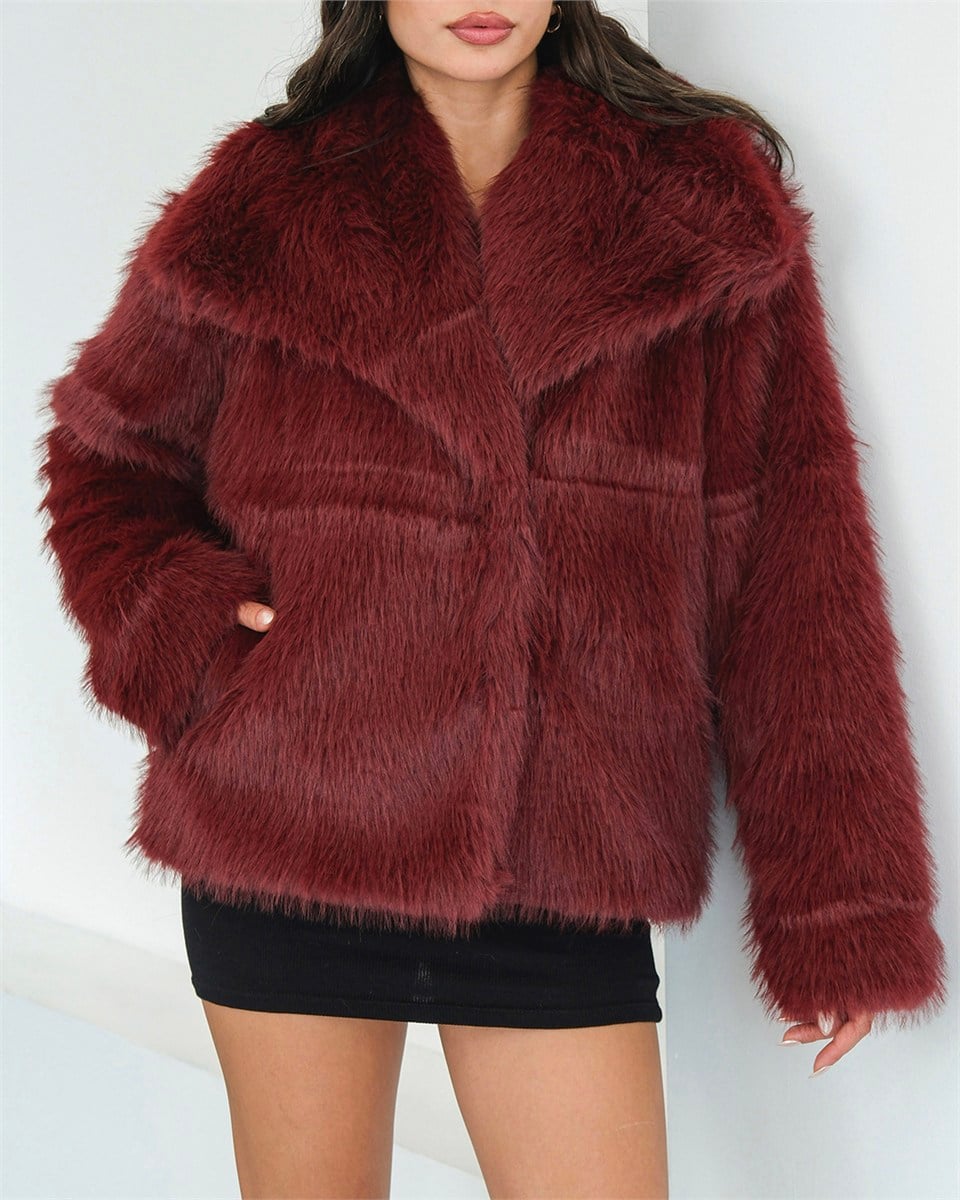 Luna Bordo Oversize Kürk Ceket