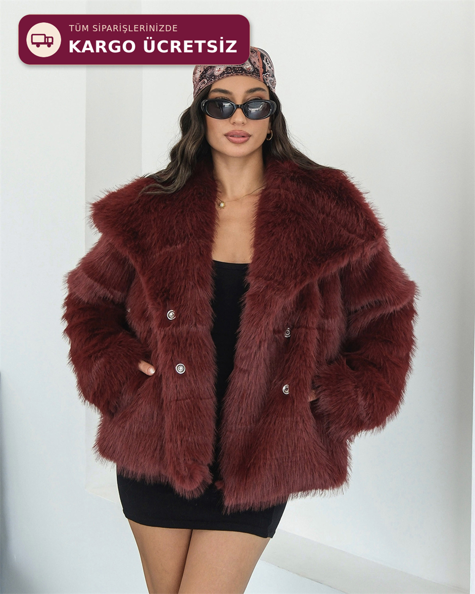 Luna Bordo Oversize Kürk Ceket