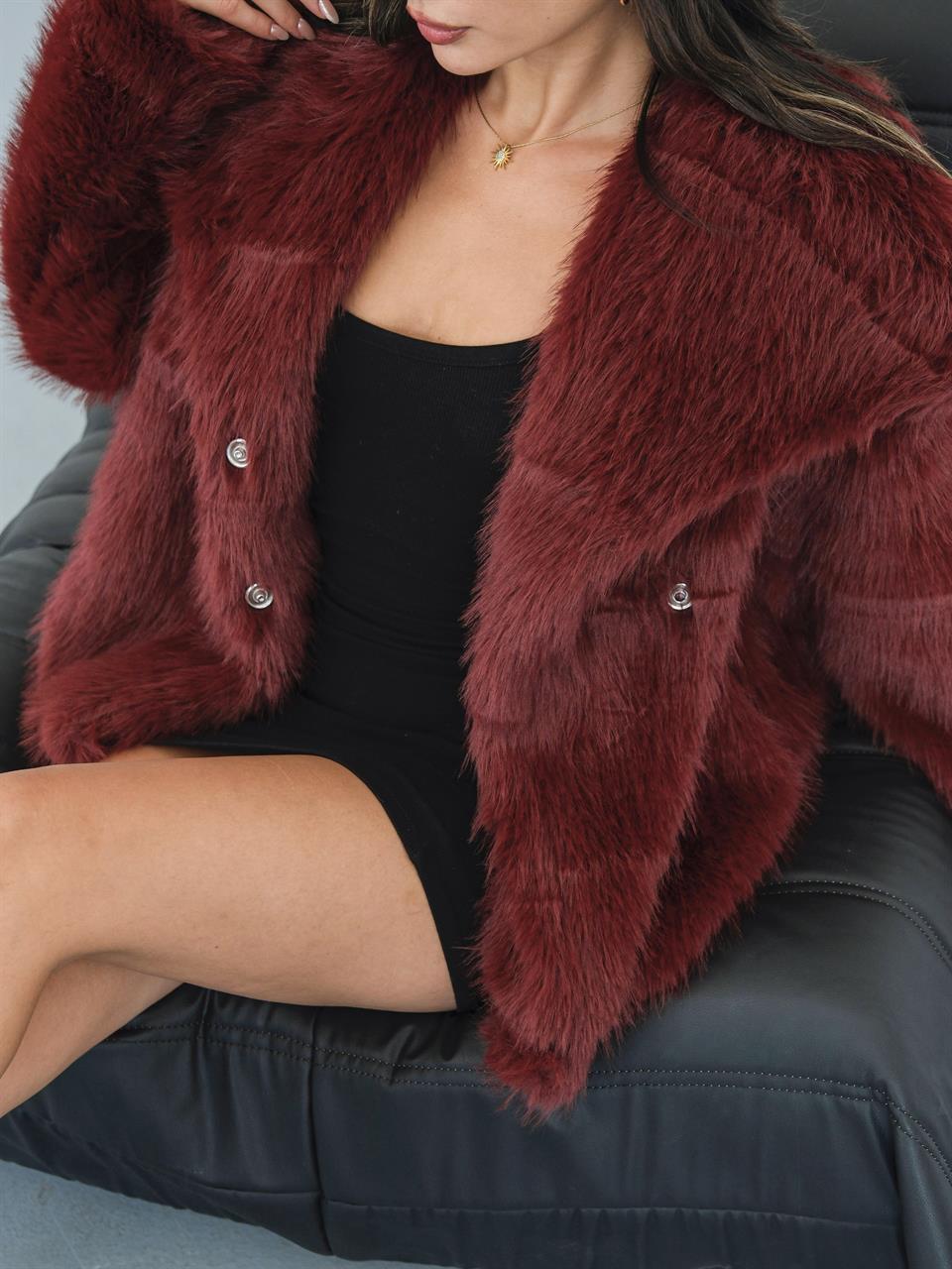 Luna Bordo Oversize Kürk Ceket