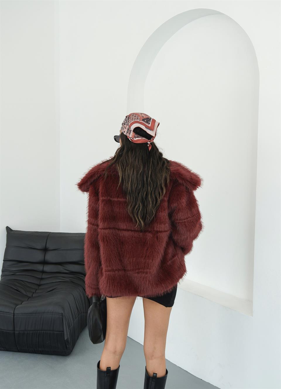 Luna Bordo Oversize Kürk Ceket
