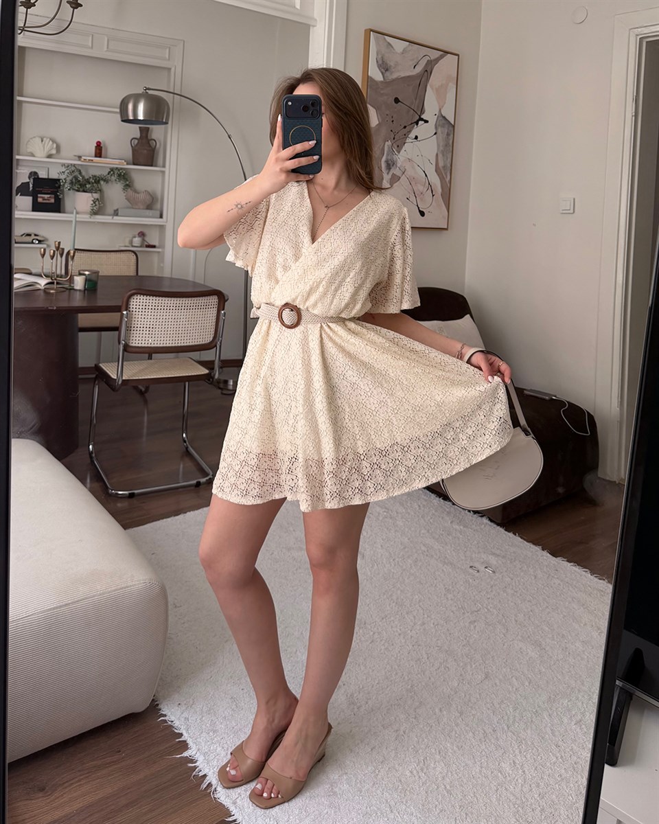 Luna Kemerli Dantelli Elbise