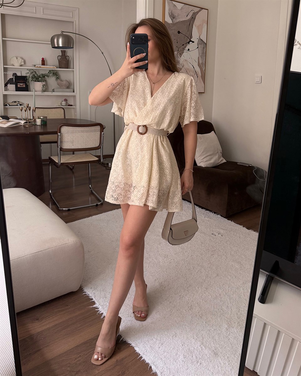 Luna Kemerli Dantelli Elbise