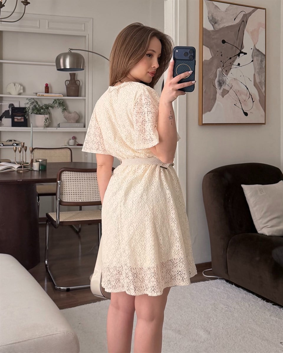 Luna Kemerli Dantelli Elbise