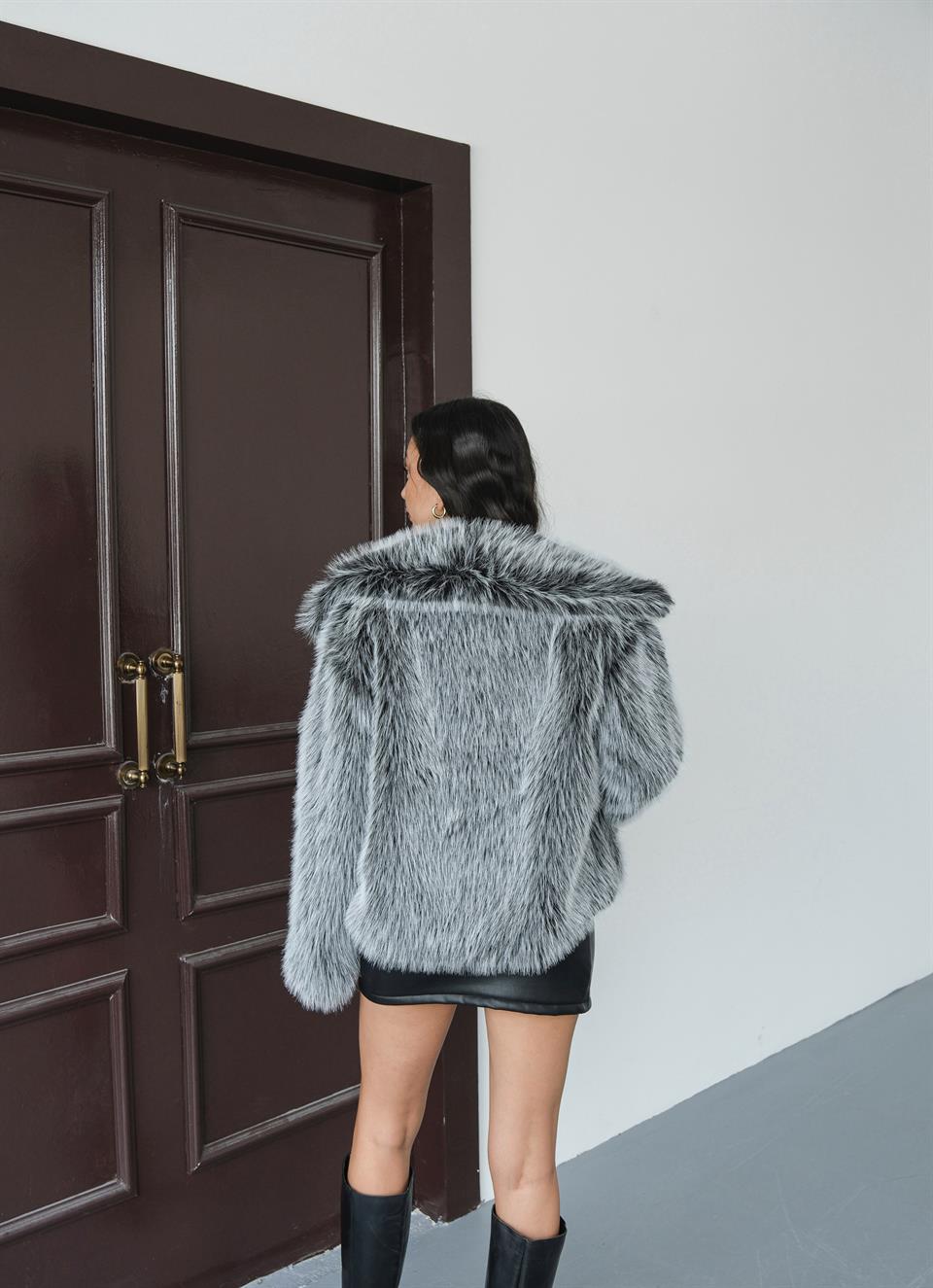 Luna Gri Oversize Kürk Ceket