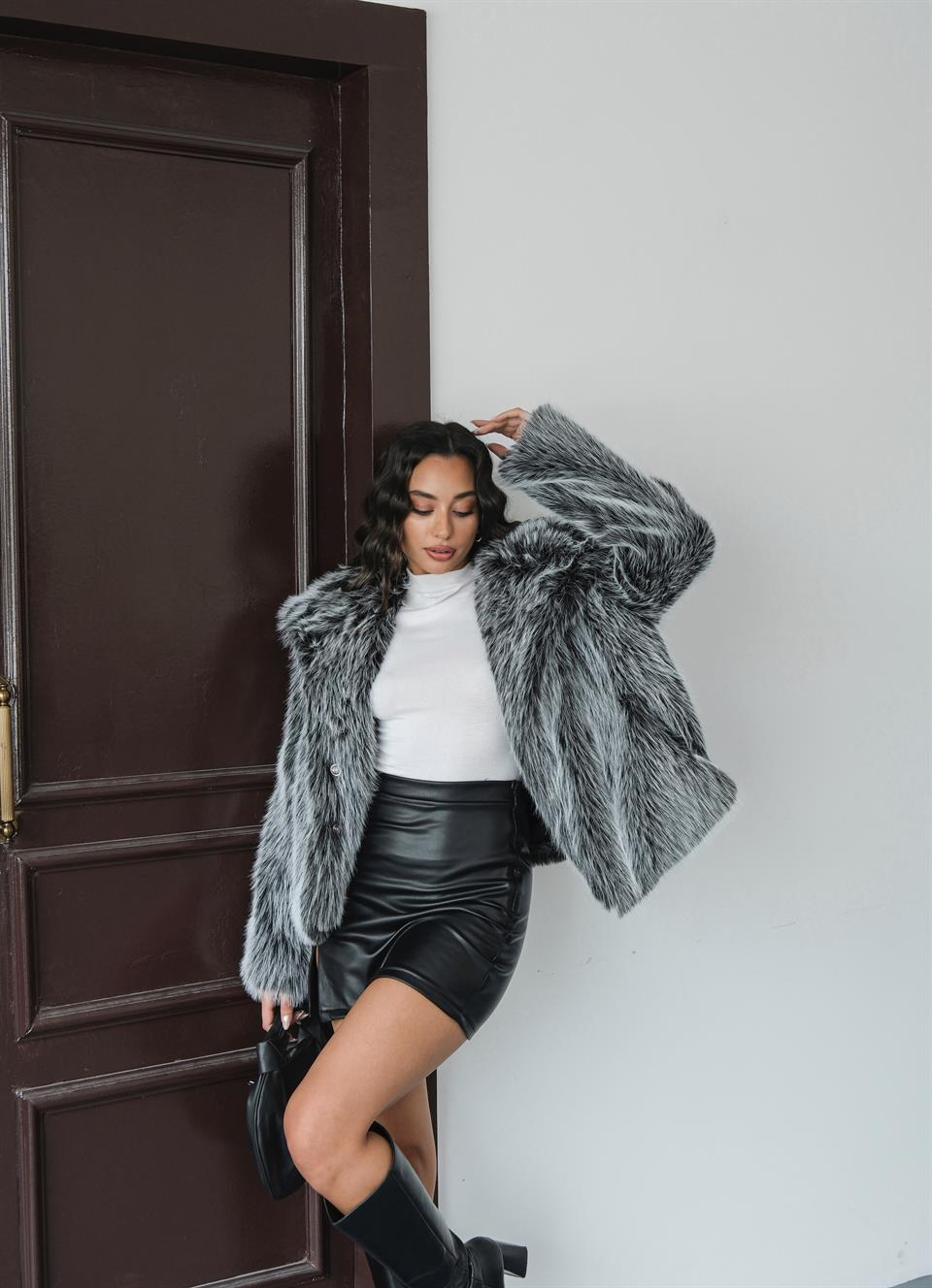 Luna Gri Oversize Kürk Ceket