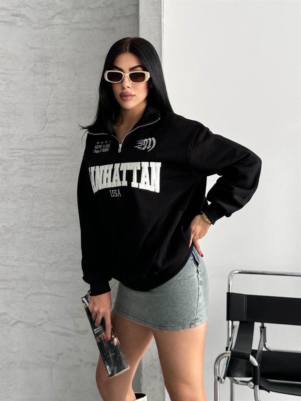 Manhattan Unisex Siyah Sweatshirt
