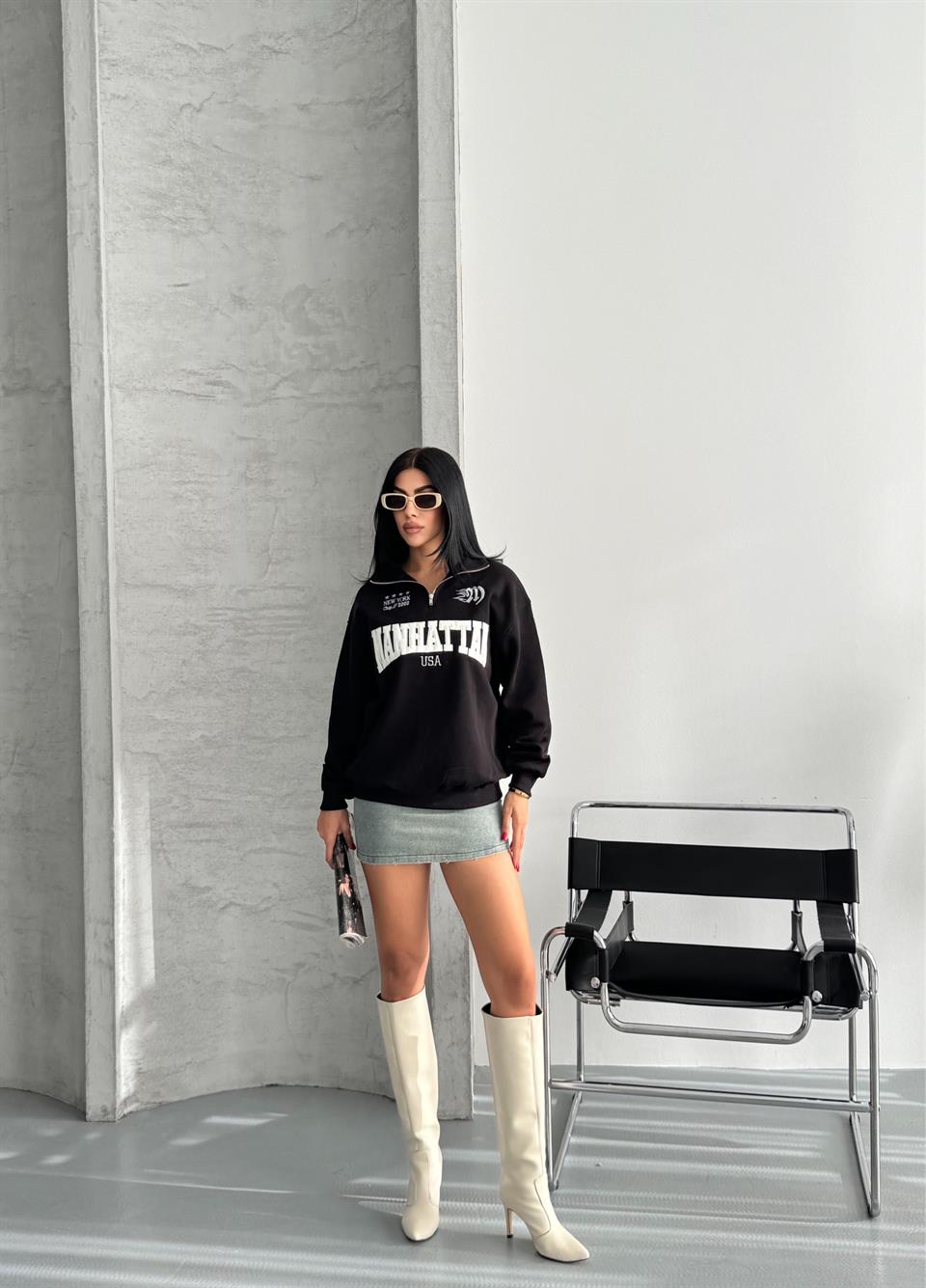 Manhattan Unisex Siyah Sweatshirt