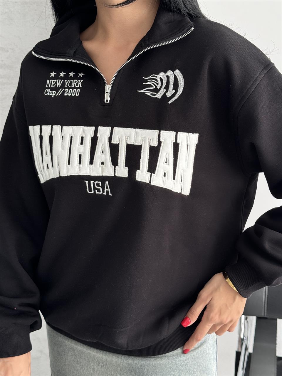 Manhattan Unisex Siyah Sweatshirt