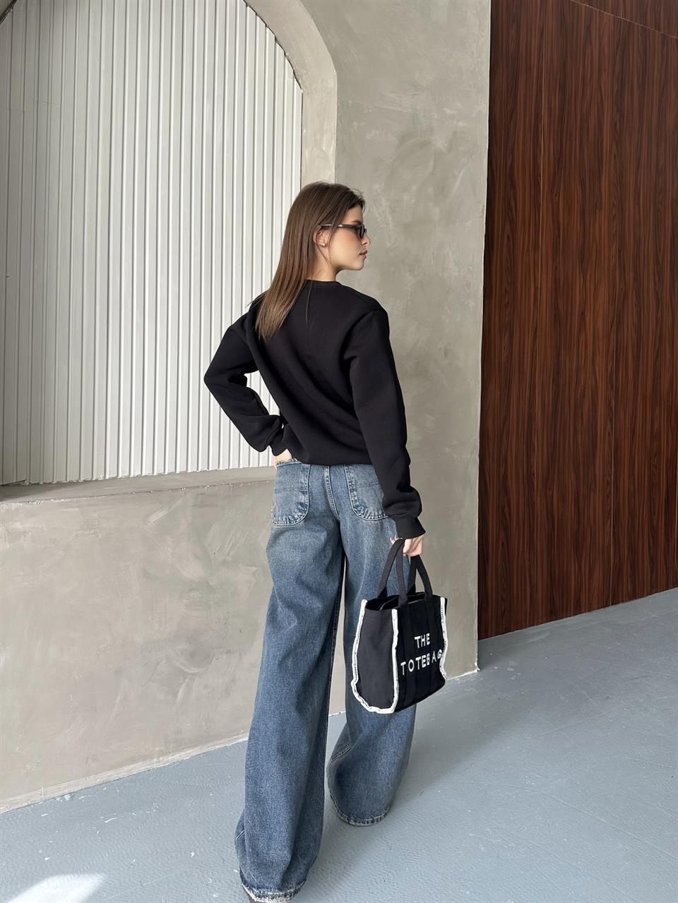 Mardi Baskılı Unisex Siyah Sweatshirt