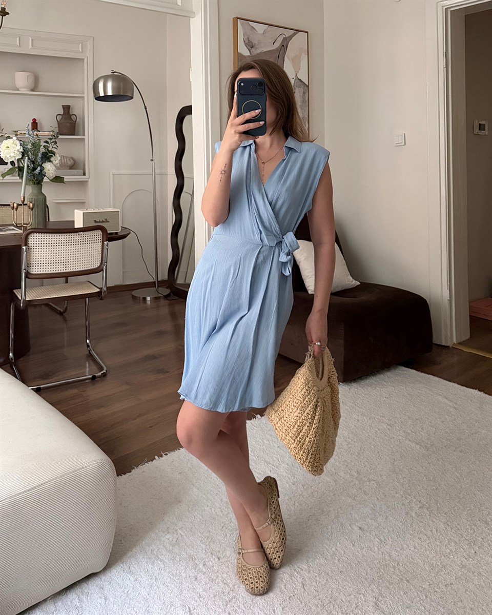 Mavi Anvelop Kesim Elbise