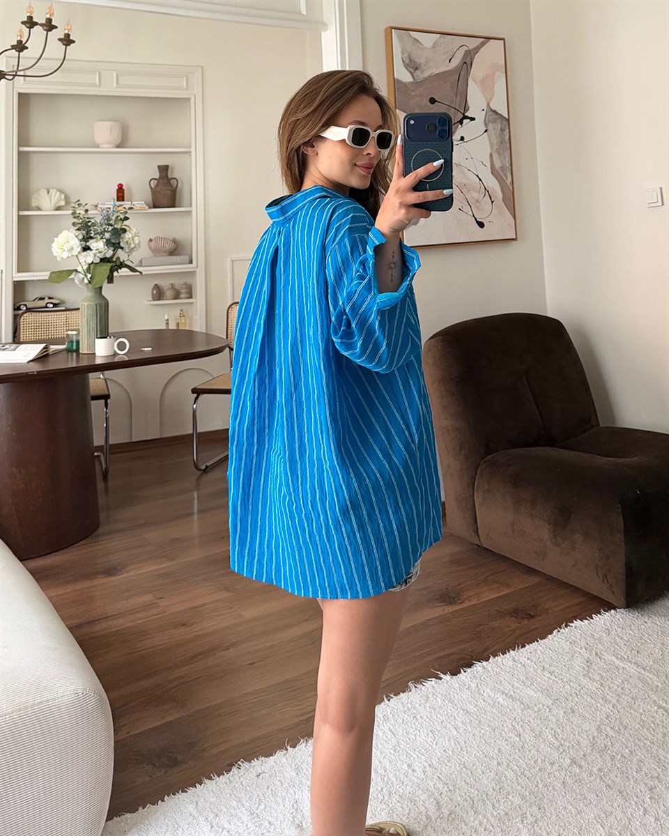 Mavi Çizgili Oversize Gömlek