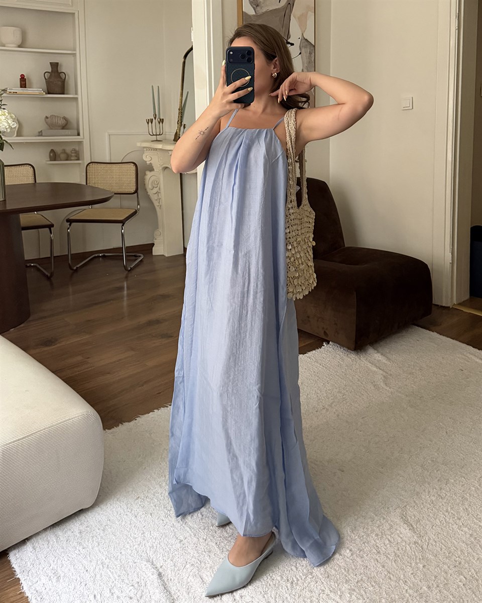 Mavi Halter Yaka Maxi Elbise