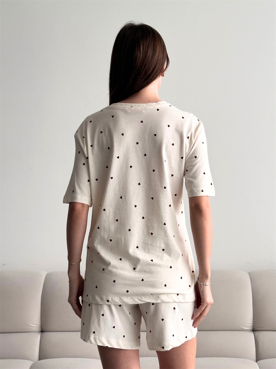 Love Mini Kalp Desenli Şortlu Pijama Takımı