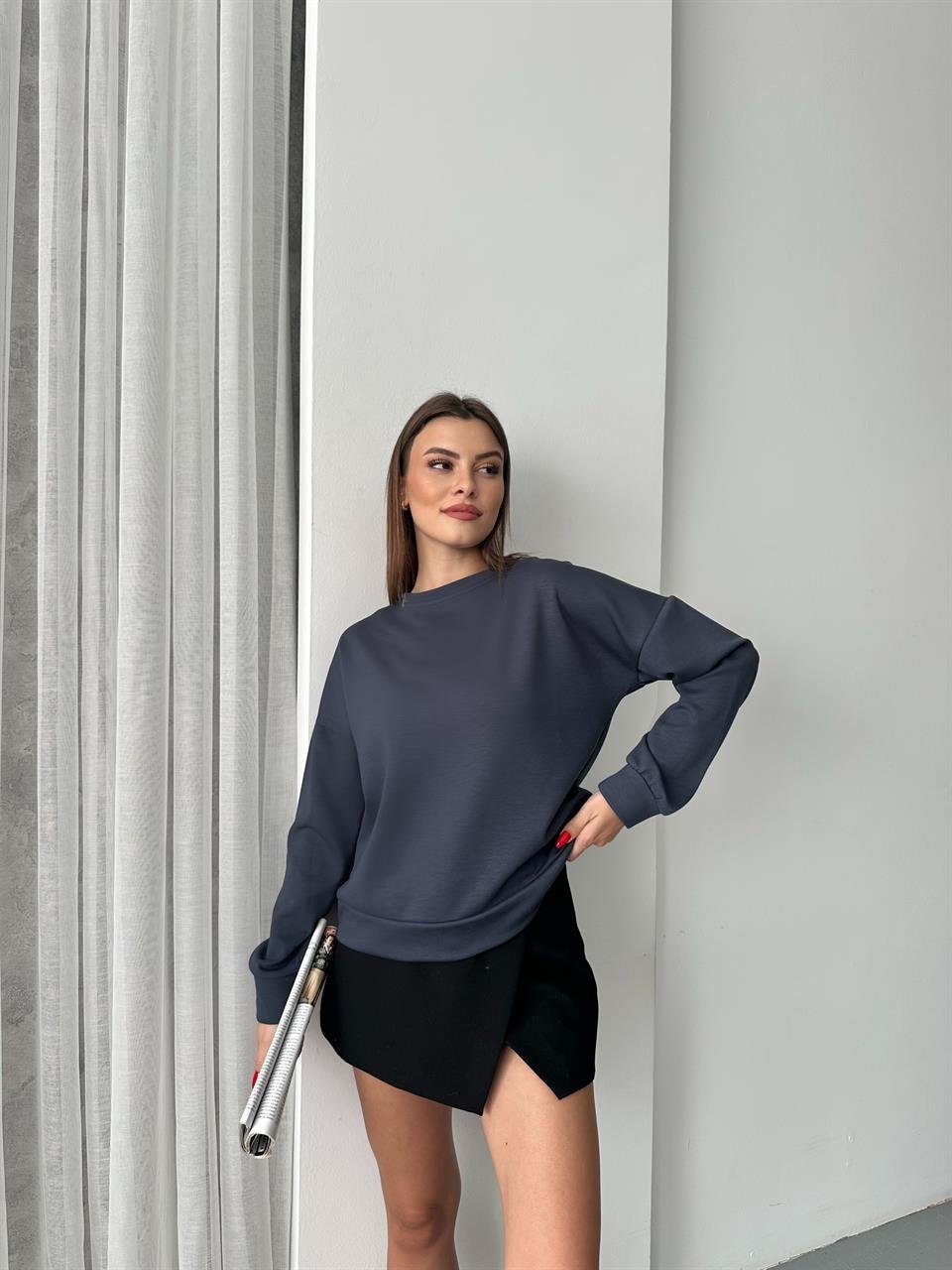 Modal Kumaş Unisex Antrasit Sweatshirt