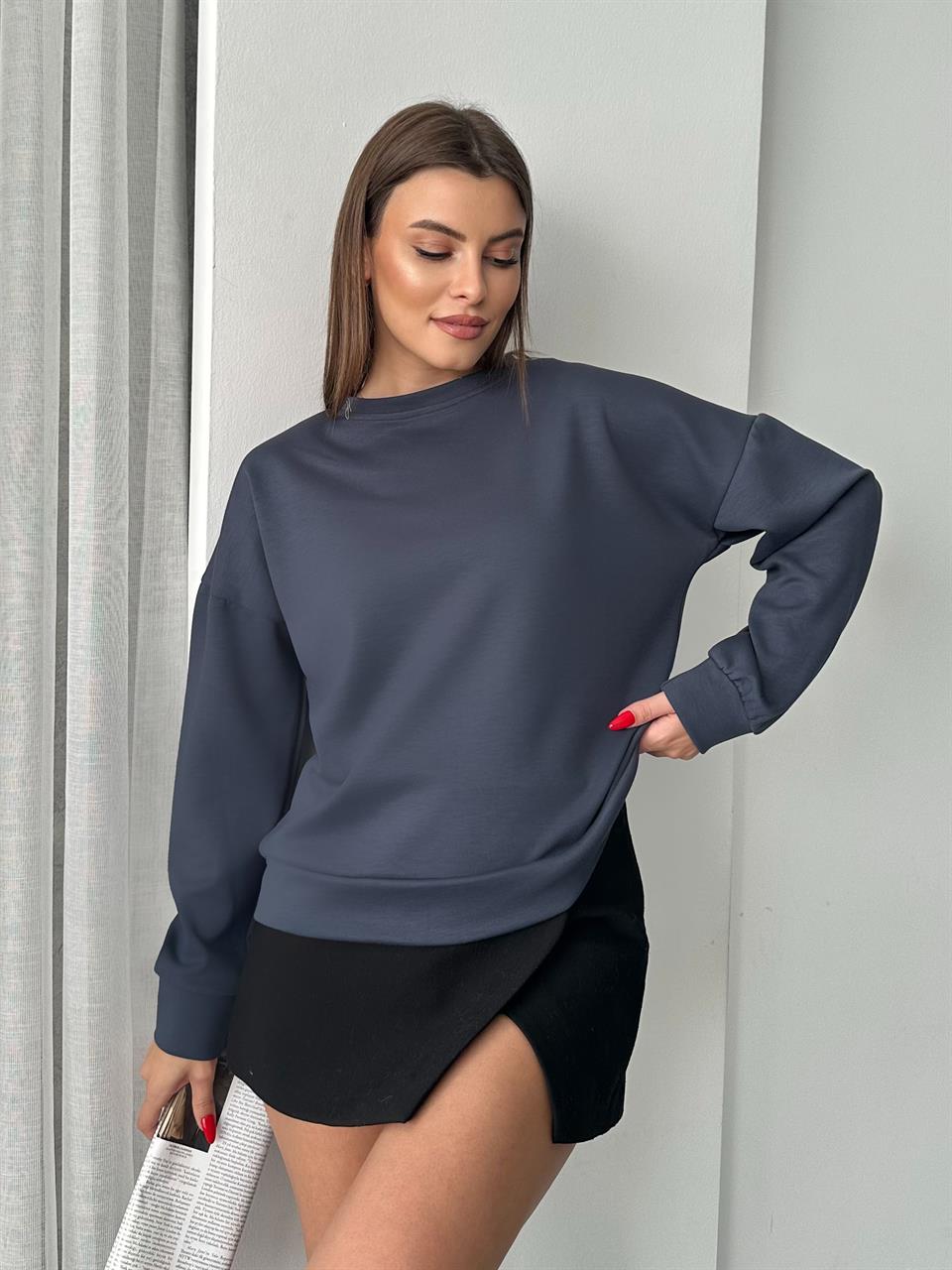 Modal Kumaş Unisex Antrasit Sweatshirt