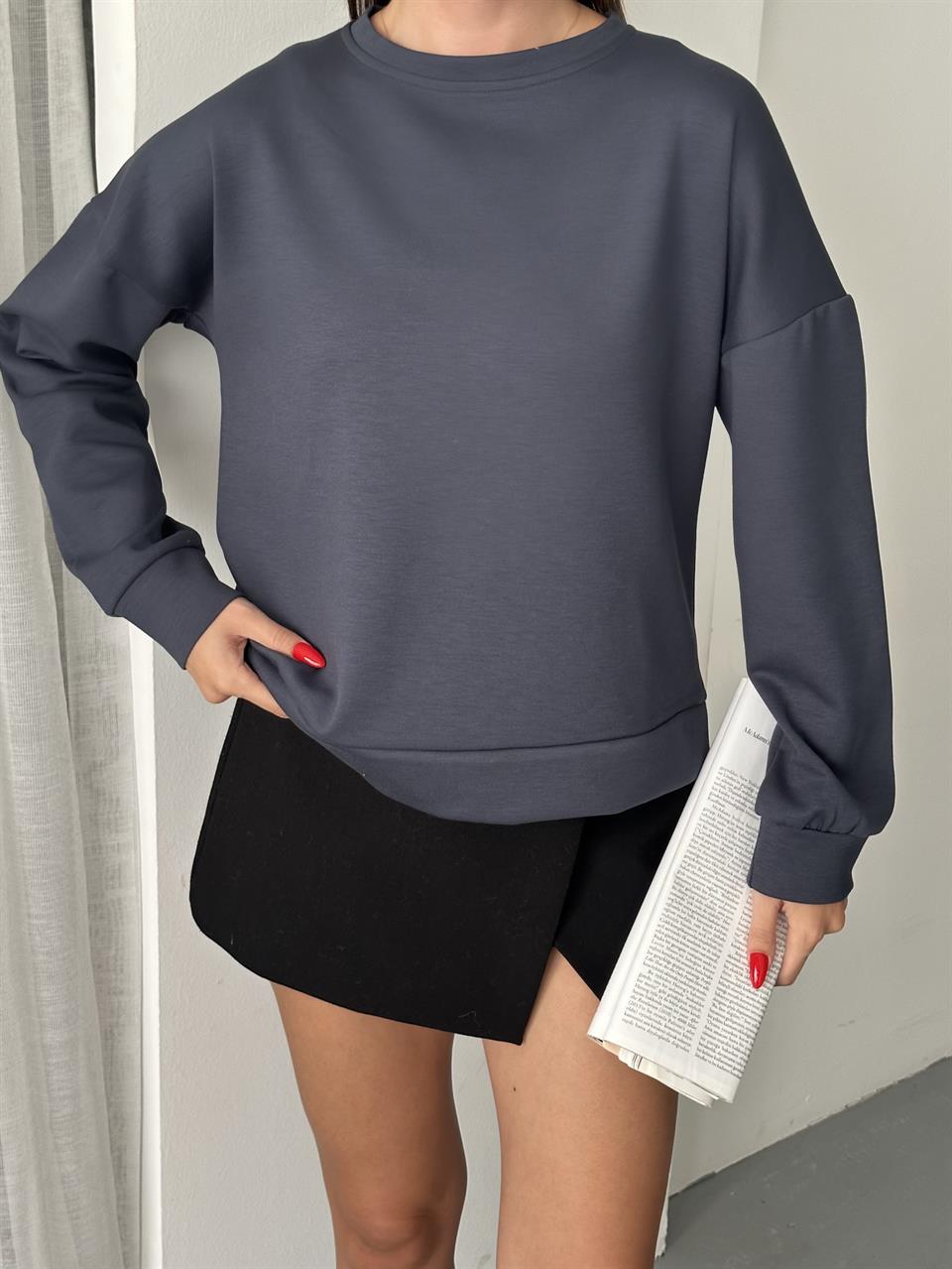 Modal Kumaş Unisex Antrasit Sweatshirt