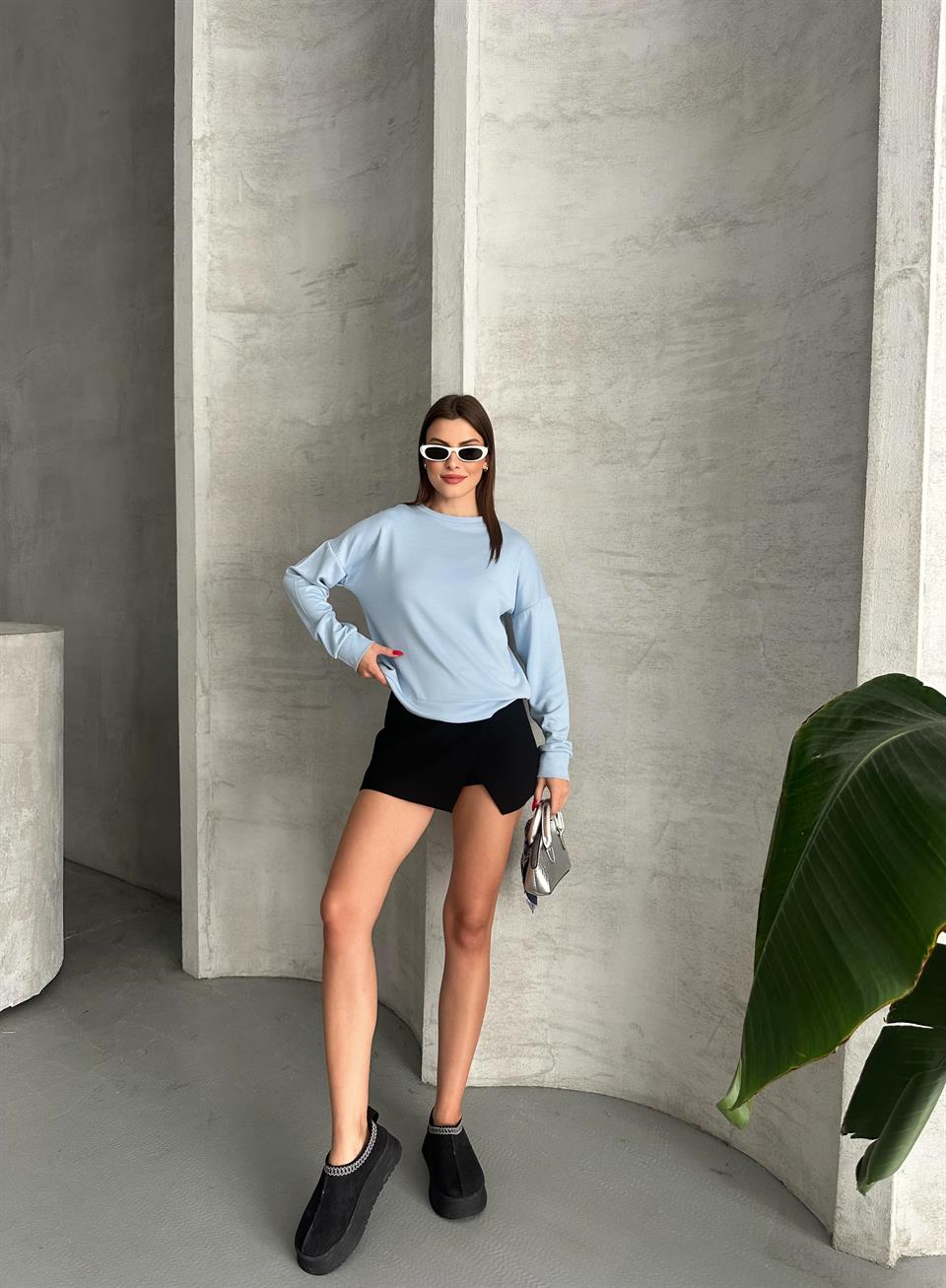 Modal Kumaş Unisex Bebe Mavisi Sweatshirt