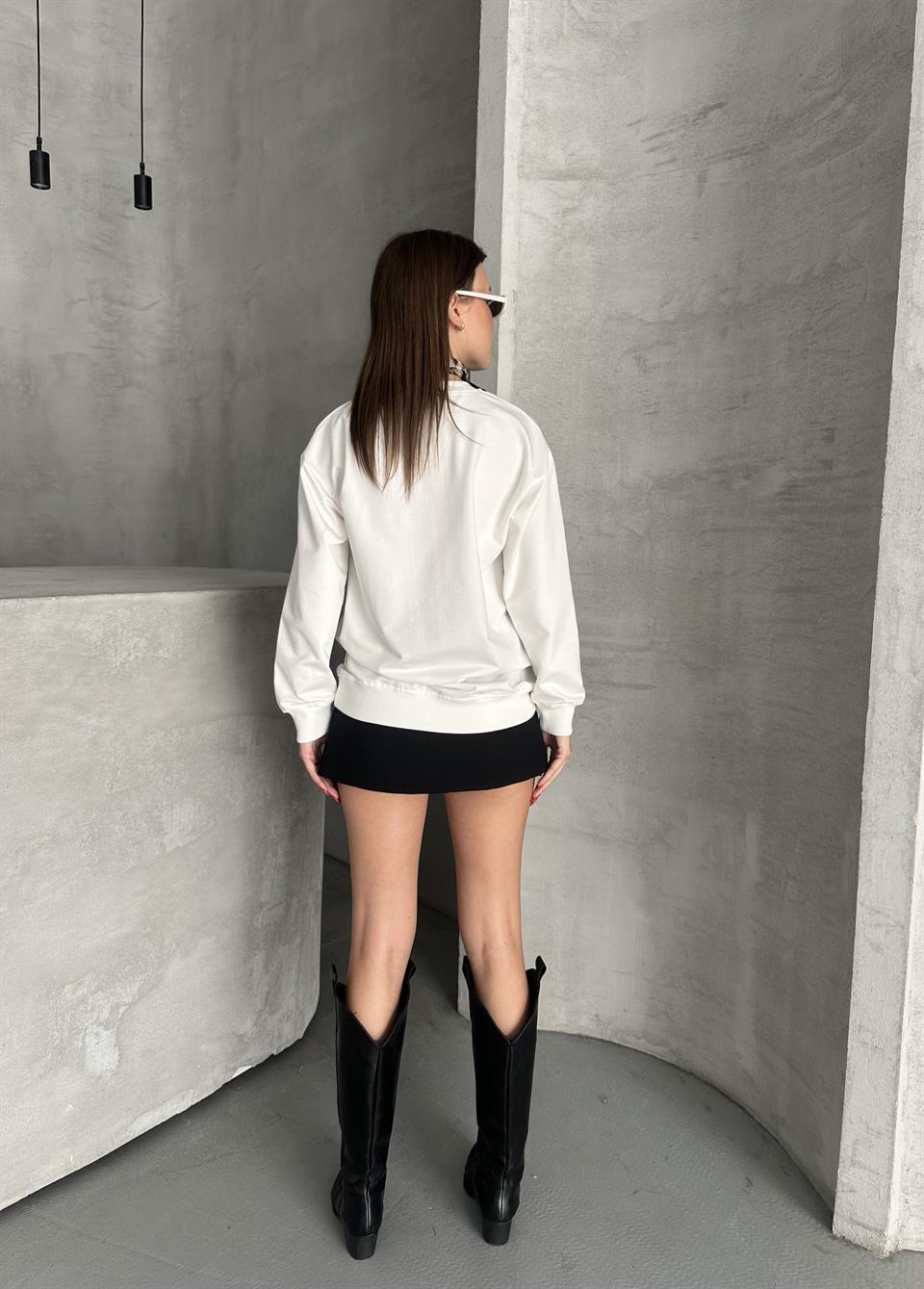 Modal Kumaş Unisex Beyaz Sweatshirt