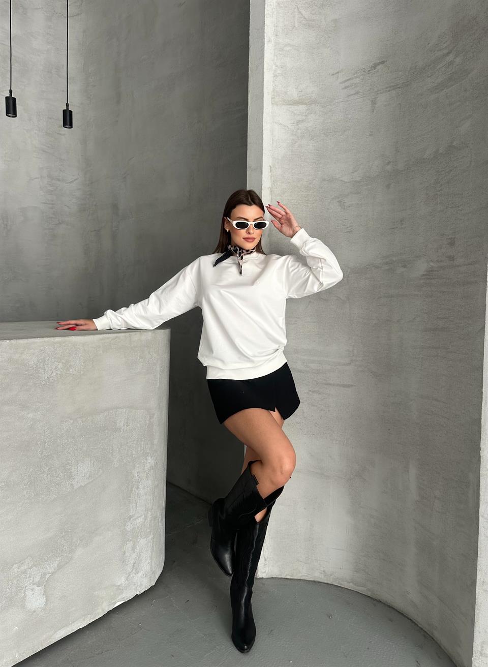 Modal Kumaş Unisex Beyaz Sweatshirt