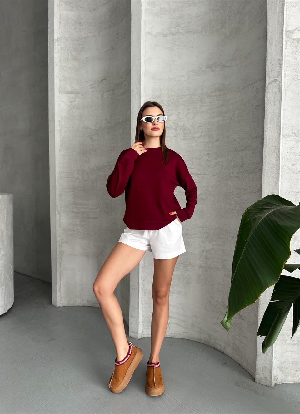 Modal Kumaş Unisex Bordo Sweatshirt
