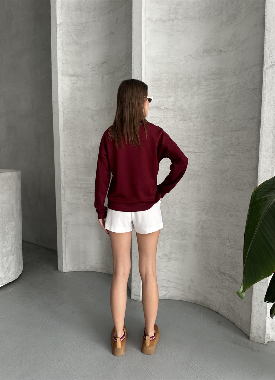 Modal Kumaş Unisex Bordo Sweatshirt