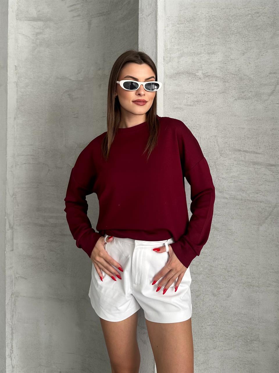 Modal Kumaş Unisex Bordo Sweatshirt