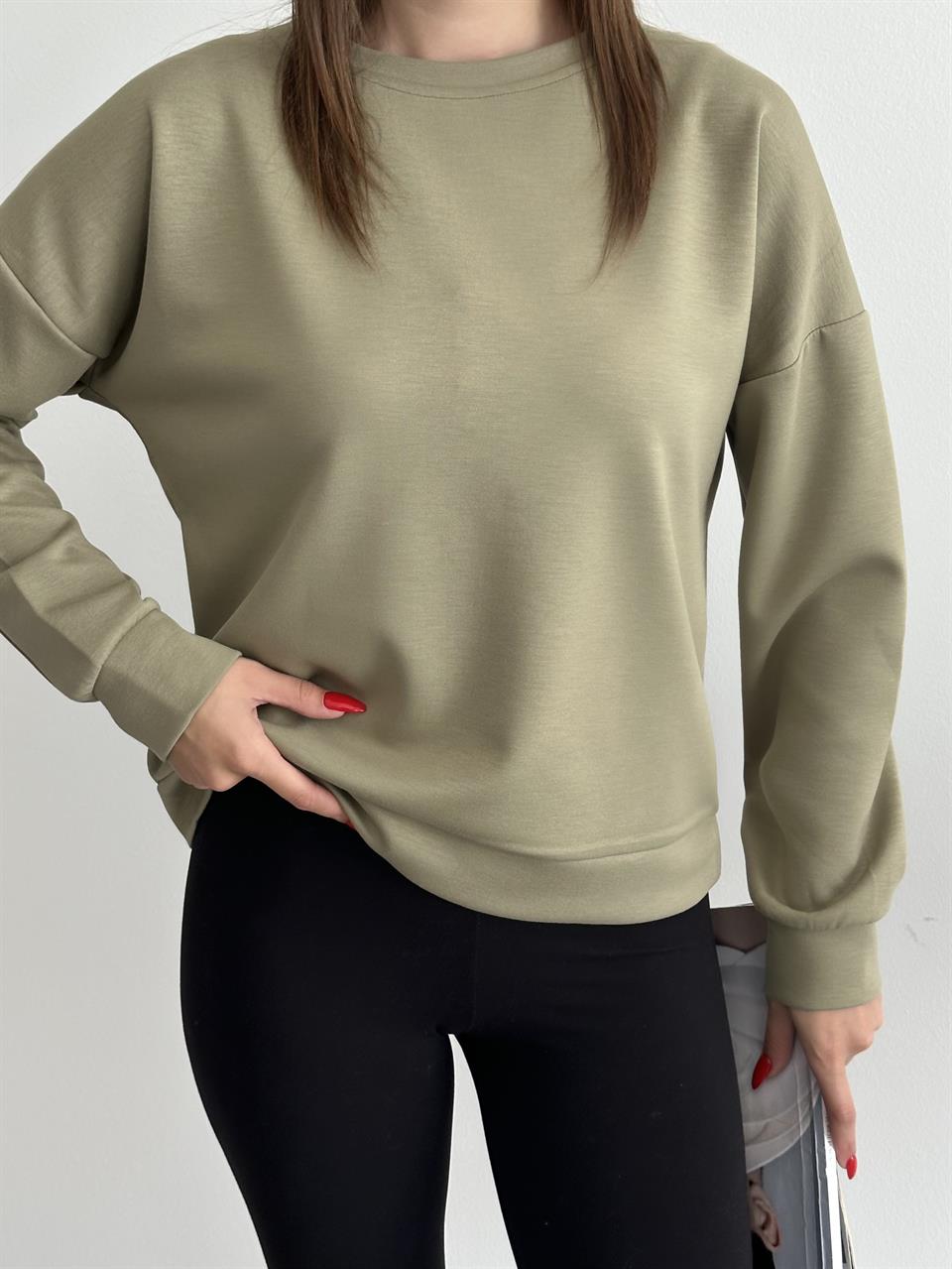 Modal Kumaş Unisex Haki Sweatshirt