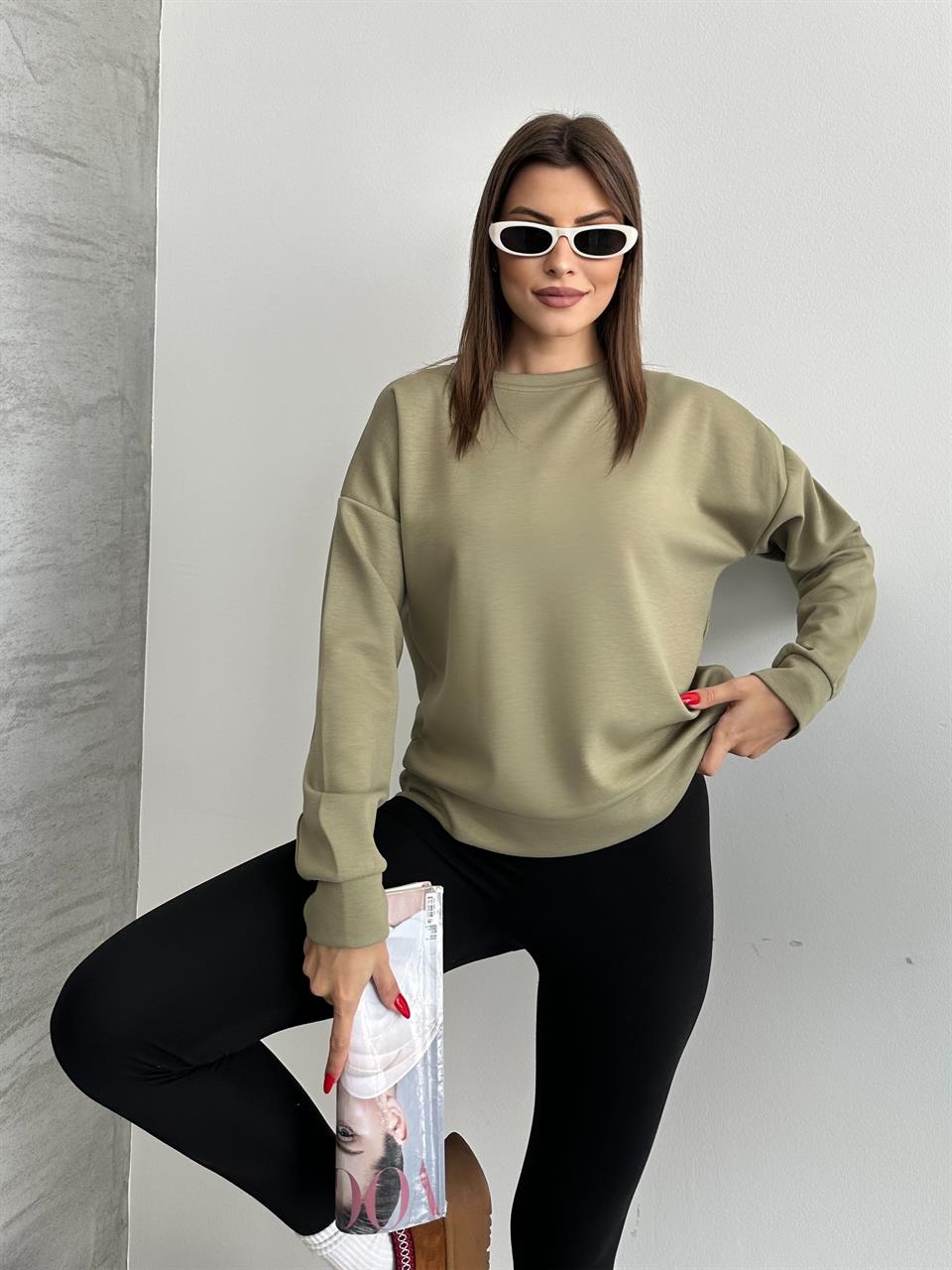Modal Kumaş Unisex Haki Sweatshirt