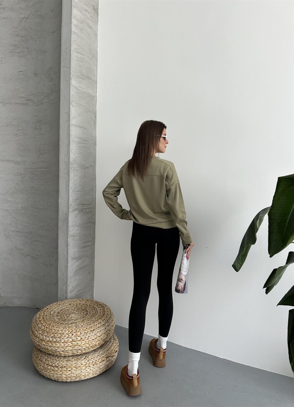 Modal Kumaş Unisex Haki Sweatshirt