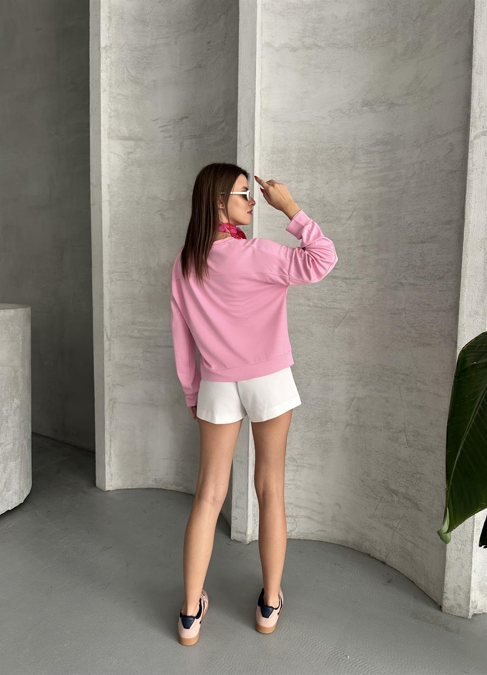 Modal Kumaş Unisex Pembe Sweatshirt