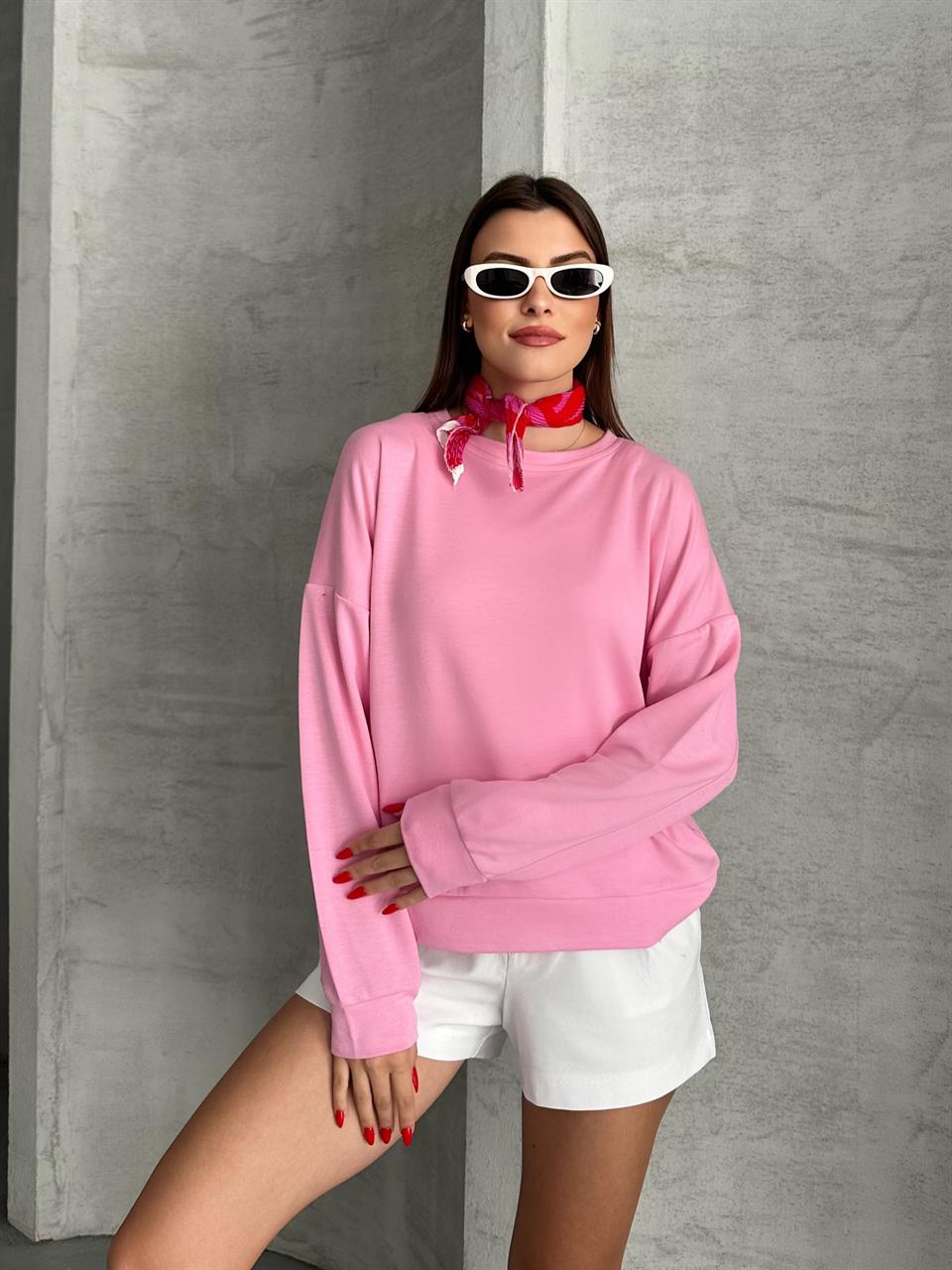 Modal Kumaş Unisex Pembe Sweatshirt