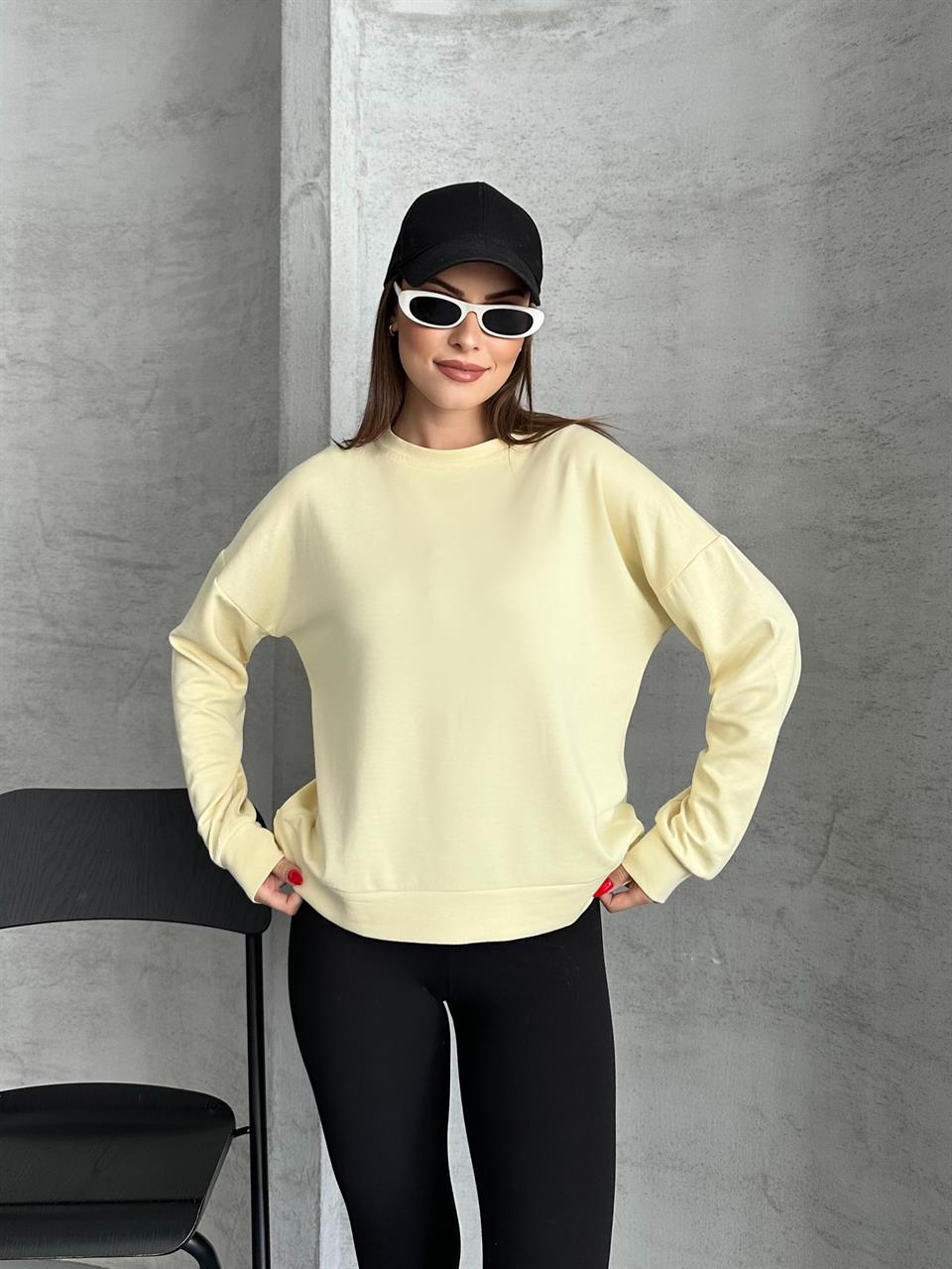 Modal Kumaş Unisex Sarı Sweatshirt