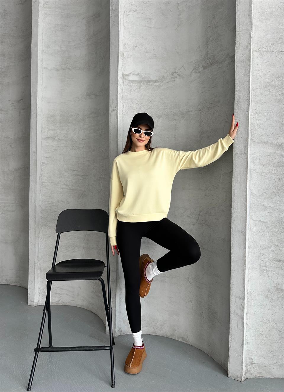 Modal Kumaş Unisex Sarı Sweatshirt