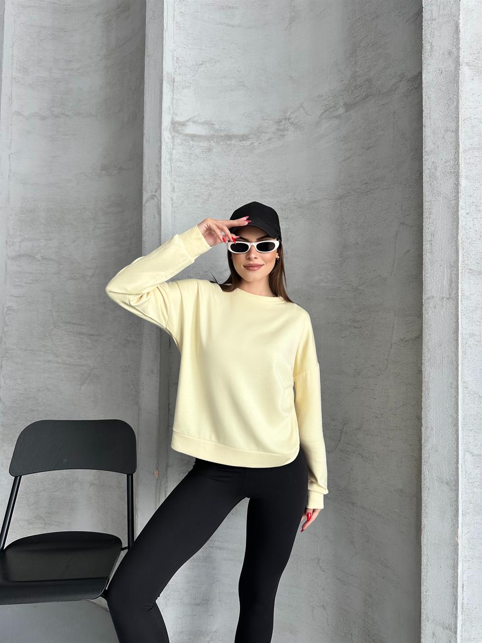 Modal Kumaş Unisex Sarı Sweatshirt