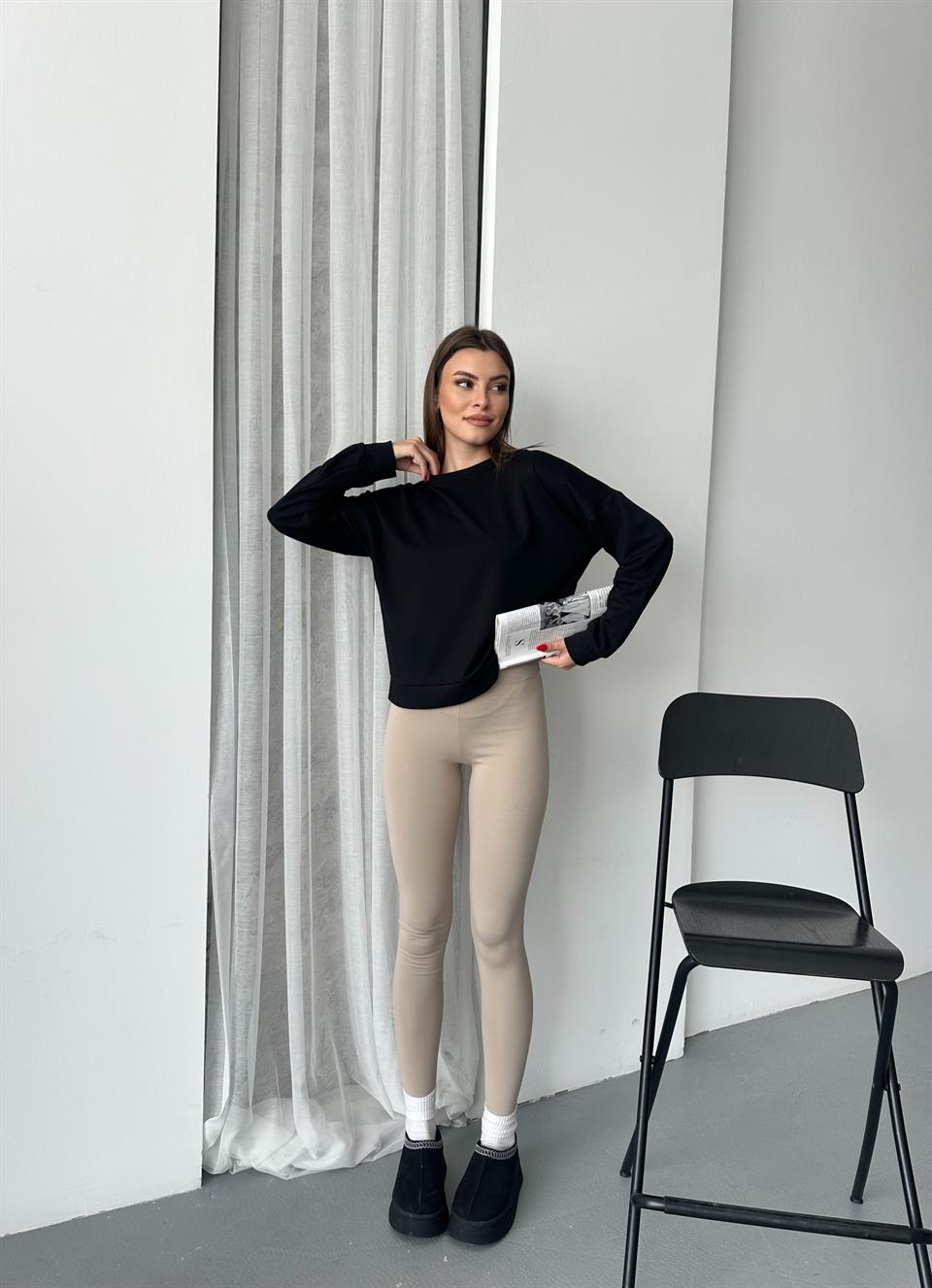 Modal Kumaş Unisex Siyah Sweatshirt