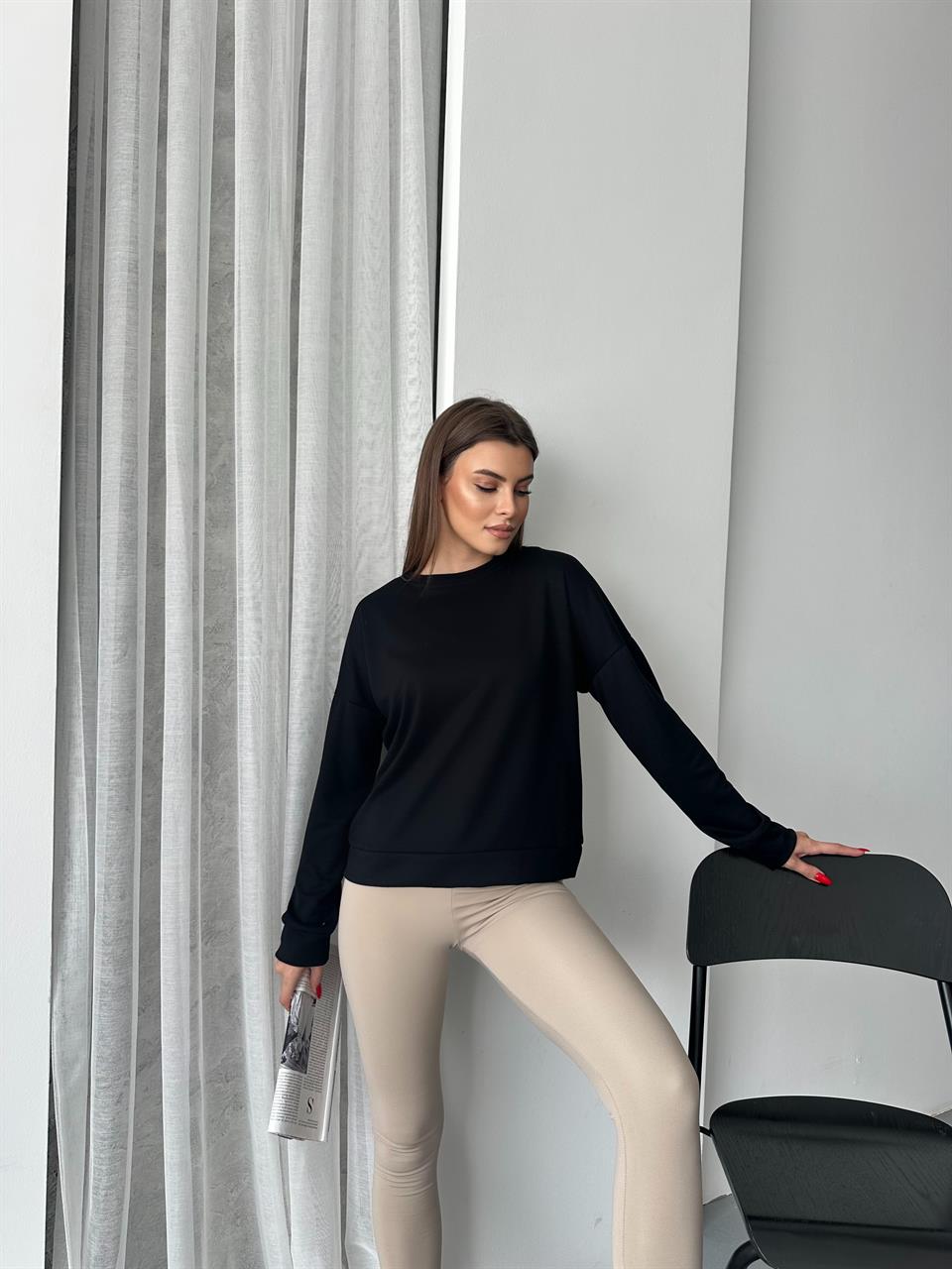 Modal Kumaş Unisex Siyah Sweatshirt