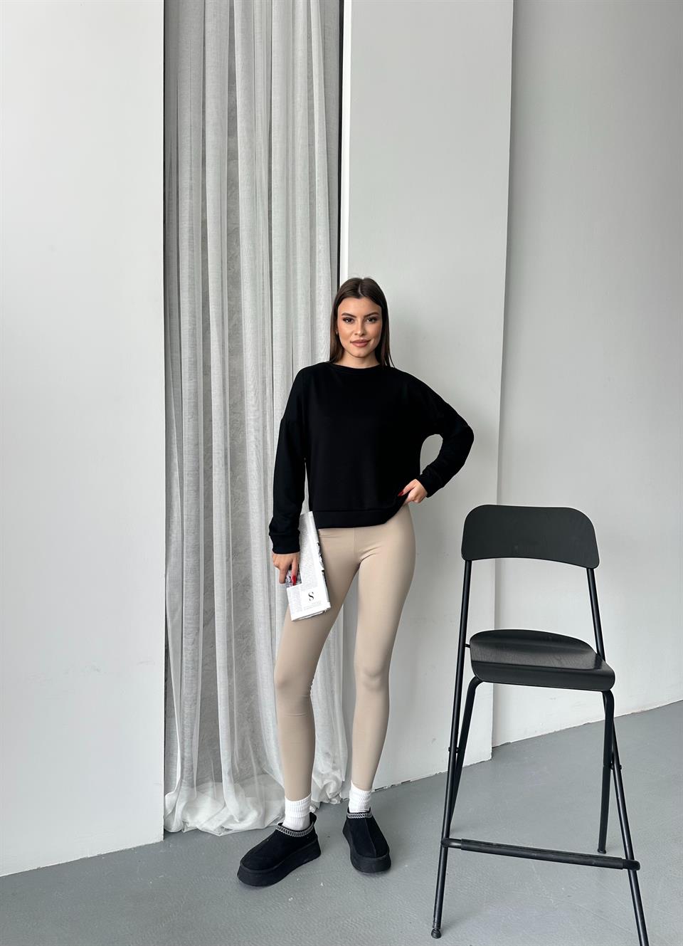 Modal Kumaş Unisex Siyah Sweatshirt