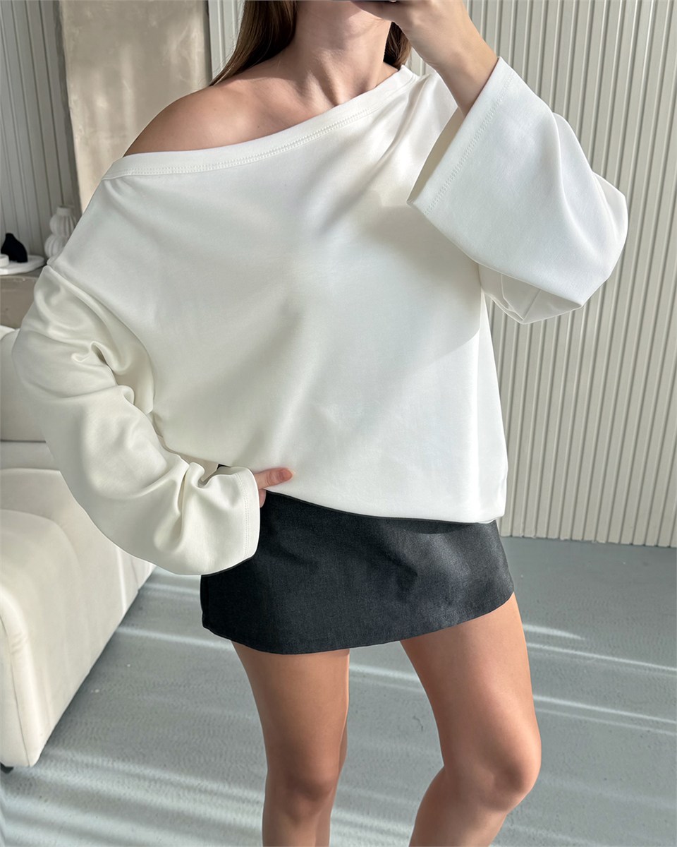 Mona Kayık Yaka Beyaz Sweatshirt
